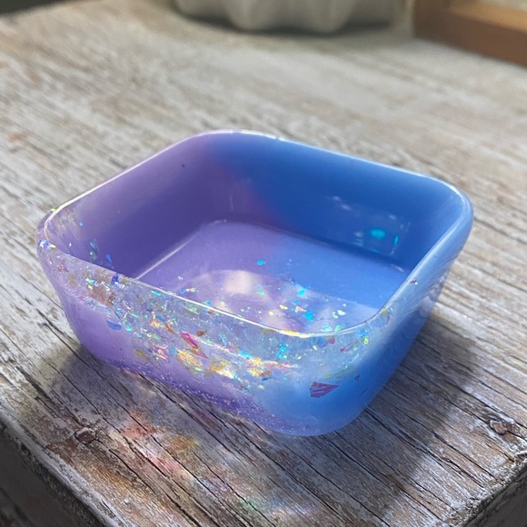 Jewelry Tray - Purple + Blue + Rainbow Iridescent Confetti - Square Dish - Picture 7 of 16